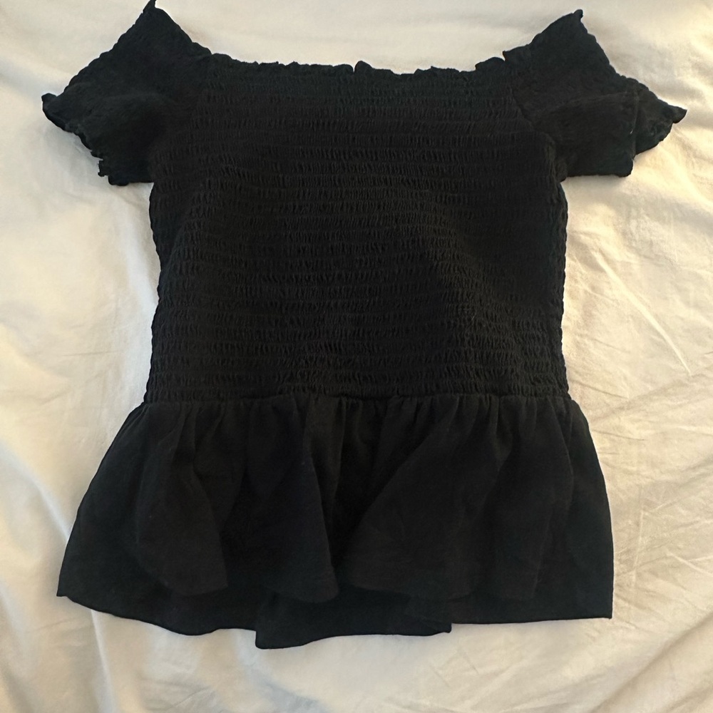 American Eagle Outfitters Black Smocked Peplum Blouse